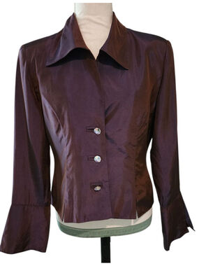 Vintage 90s JS Collections 12 Purple Plum Blazer Bell Sleeve Jacket Crystal